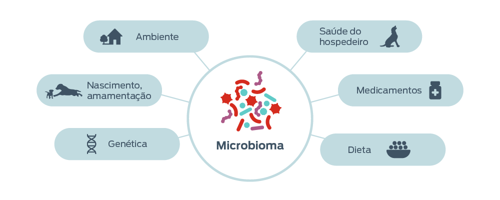 ícone fatores que influenciam os microbiomas