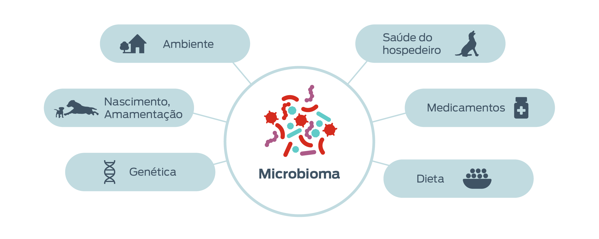 ícone fatores que influenciam os microbiomas