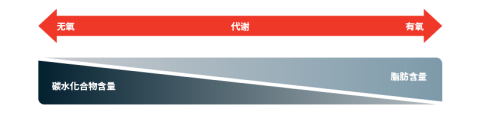 一个新陈代谢的尺度，从无氧到有氧。你的狗越是无氧，它们将燃烧更多的碳水化合物；越是有氧，它们将燃烧更多的脂肪。这个图表的中点是50/50的比例。